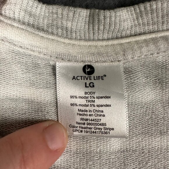 Active Life Large Heather Gray Stripe Long Sleeve Pullover Top Round Neck Modal - Picture 2 of 9